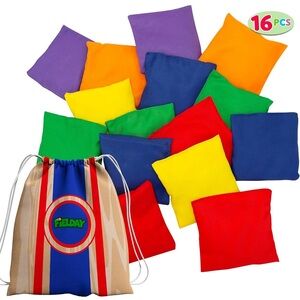16 Pcs Durable Nylon Cornhole Bean Bags Set w  Carry Bag All-Weather Tossing Fun